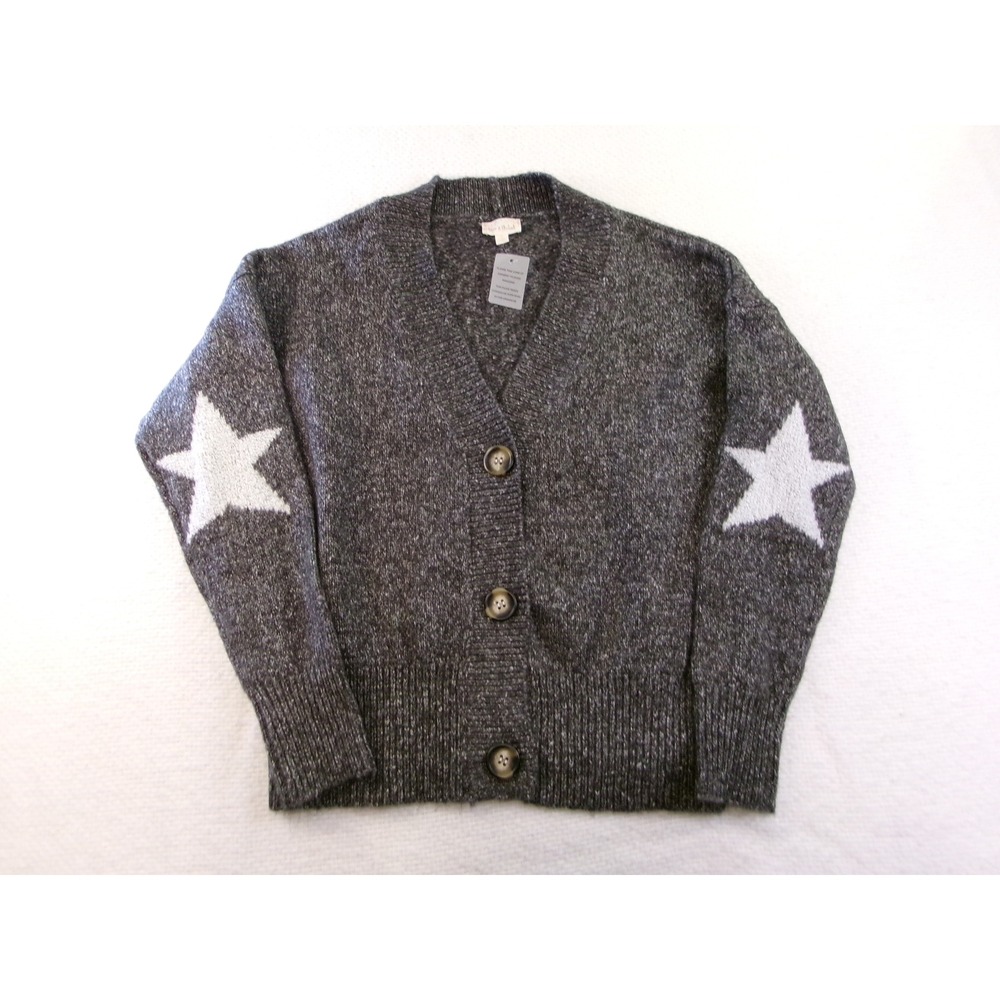 Hem & Thread Gray Star Elbow Patch V-Neck Button Front Cardigan Sweater 8448 S